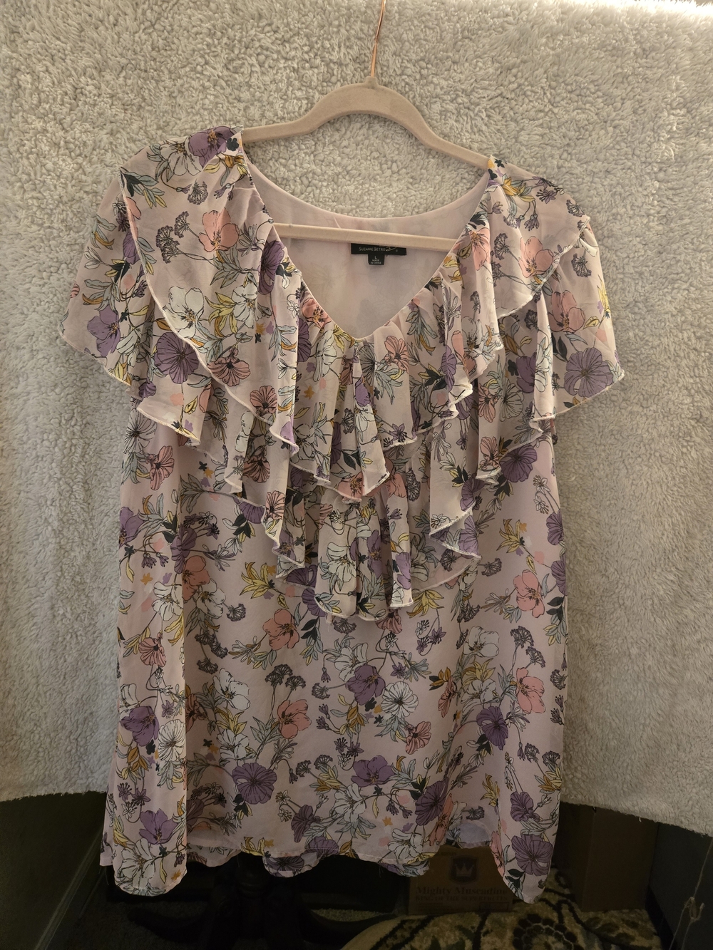 Suzanne Betro Pink Floral Ruffle Blouse